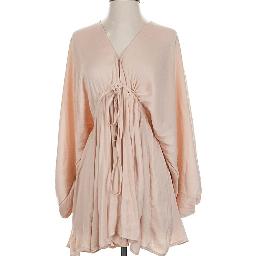 NWT Free People Arzel mini dress in pink cream sz large - Picture 6 of 12